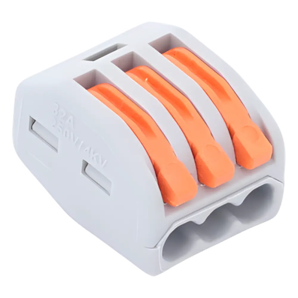 Conector de Presión / 1 Entrada 2 Salidas / 250V 32A / Cables 12AWG-28AWG / 0.63x0.83x0.59 pulgadas