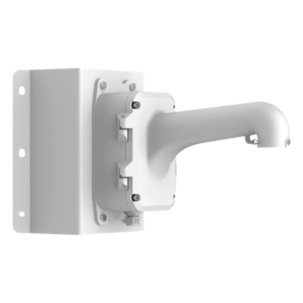 Montaje de Esquina con Caja de Conexión / Compatible Domos PTZ / Aleación de Aluminio y Acero / Carga 10 kg (22 lb) / Adaptador AC 24V 3A / IP para Exterior