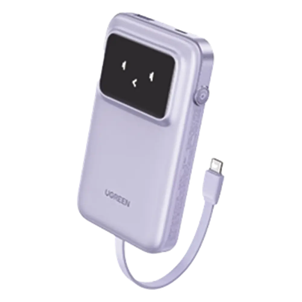 Power Bank / 10000 mAh / 30 W / Carga Bidireccional / 3 Salidas Simultáneas / Pantalla TFT / Cable USB-C Integrado / Certificación Aérea