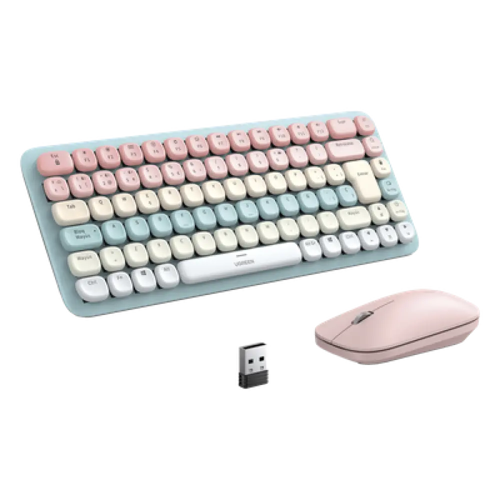 Paquete de Teclado y Mouse | 85 teclas en Español | Bluetooth y 2.4GHz |  Mouse Ambidiestro  | Sensor de DPI ajustable | Efectos de Iluminación del Teclado | Amplia compatibilidad | Color Rosa.
