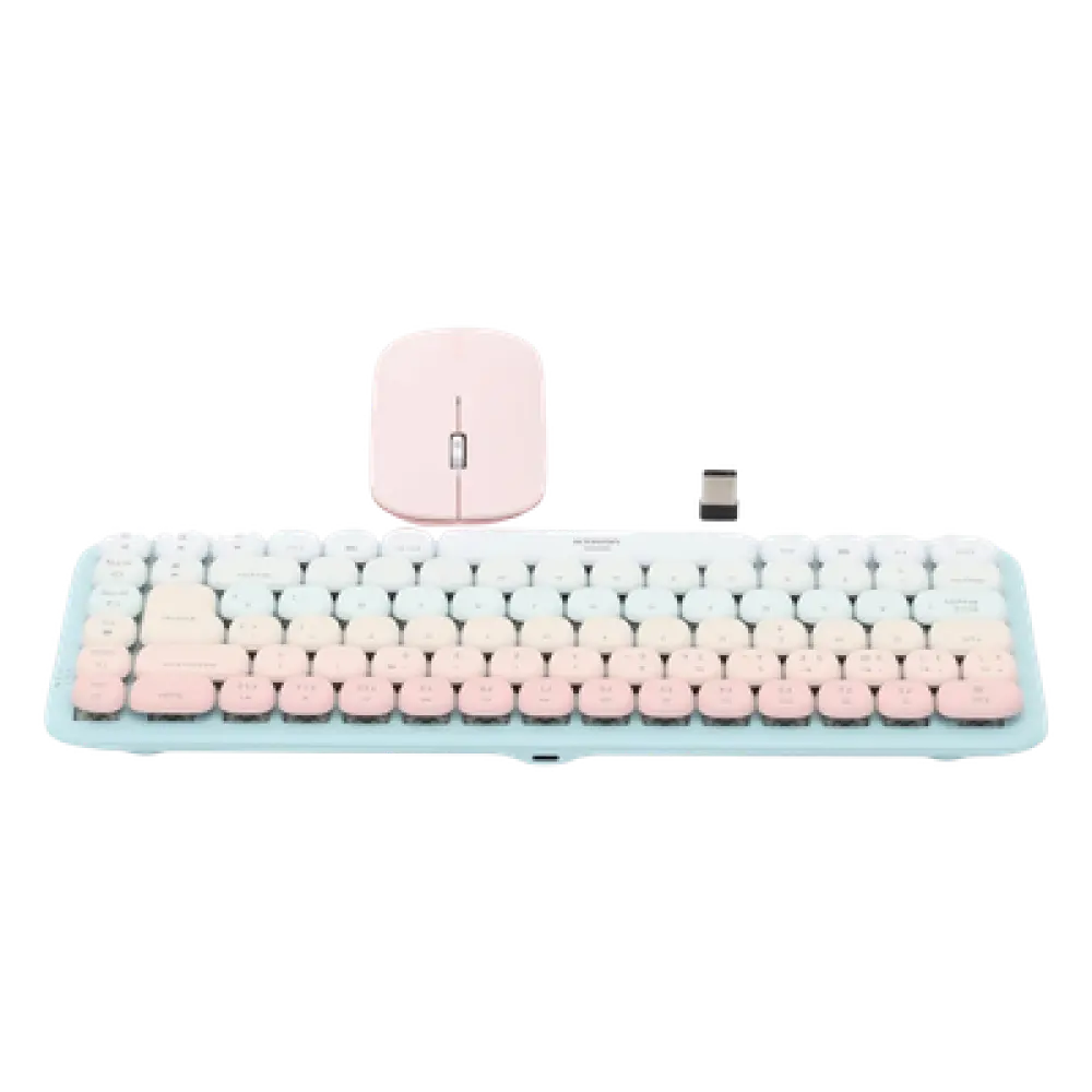 Paquete de Teclado y Mouse | 85 teclas en Español | Bluetooth y 2.4GHz |  Mouse Ambidiestro  | Sensor de DPI ajustable | Efectos de Iluminación del Teclado | Amplia compatibilidad | Color Rosa.