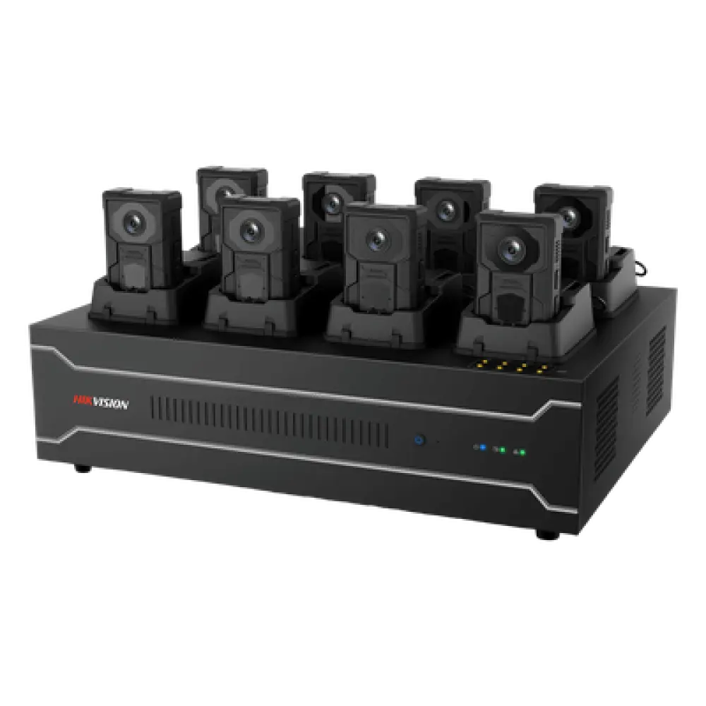 Estación de Acoplamiento para Cámaras Corporales DS-MH4172I / Carga y Recopilación de Datos para 8 Cámaras / 4 HDD de 2 TB a 6 TB / Interfaz USB 3.0 y Ethernet / Compatible con Windows 10