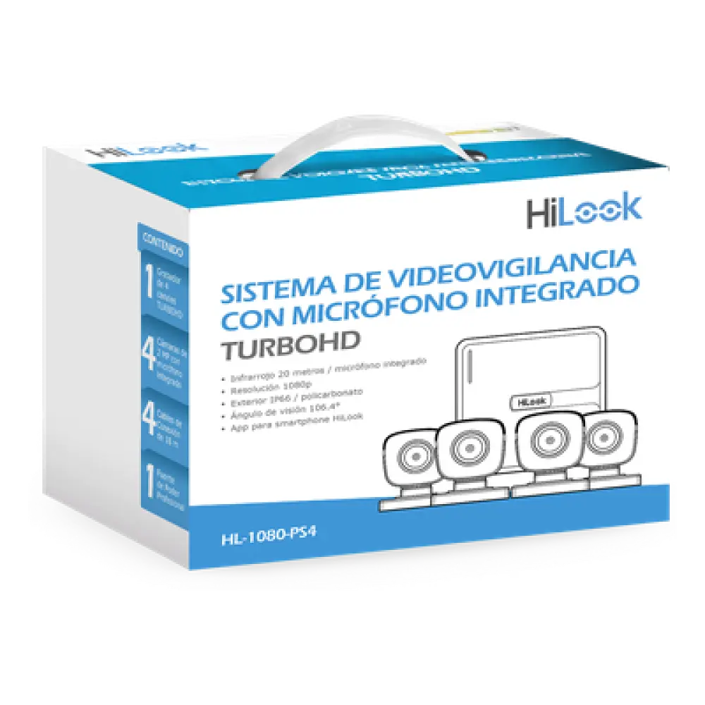 Kit de Videovigilancia TurboHD / 4 Canales / 1080p Lite / Audio por Coaxitron / IR 20 m (65.6 ft) / 4 Cámaras Bala con Micrófono Integrado