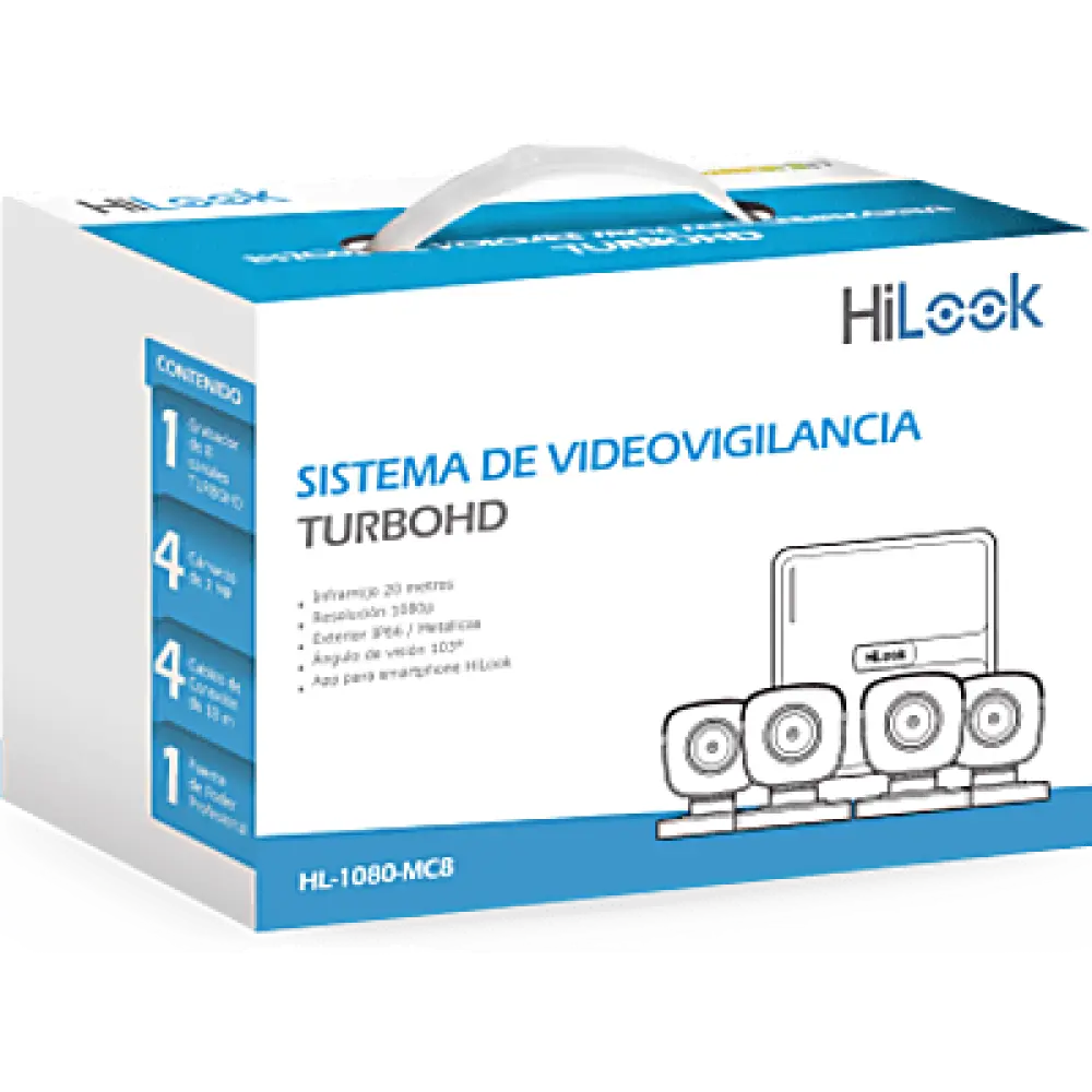Kit TurboHD / DVR 8 Canales / 1080p / H.265+ / 4 Cámaras Bala 2 MP / Lente 2.8 mm / Cables 18 m (59.1 ft)