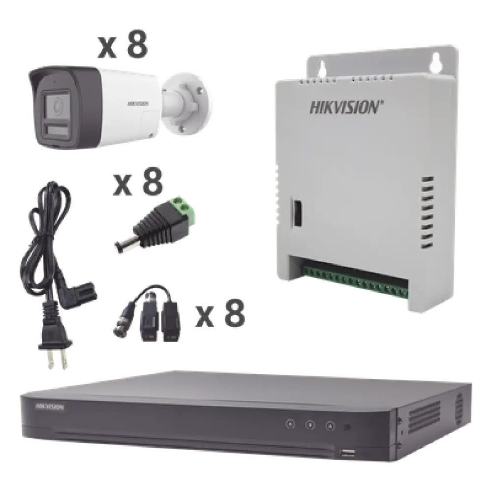 Kit TurboHD 4K / DVR 8 Canales / 8 Cámaras Bala 3K / Audio Bidireccional / Dual Light 30 m (98.4 ft) / ColorVu / IP67