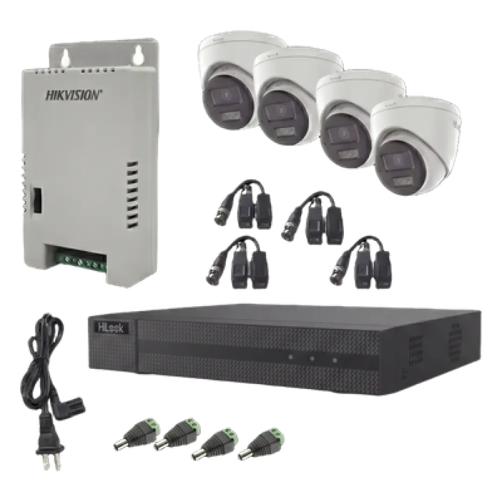 Kit de Videovigilancia TurboHD / DVR 4 Canales + 1 IP / 4 Cámaras Eyeball 2 MP / ColorVu / Dual Light 40 m (131.2 ft) / Audio Bidireccional / IP67