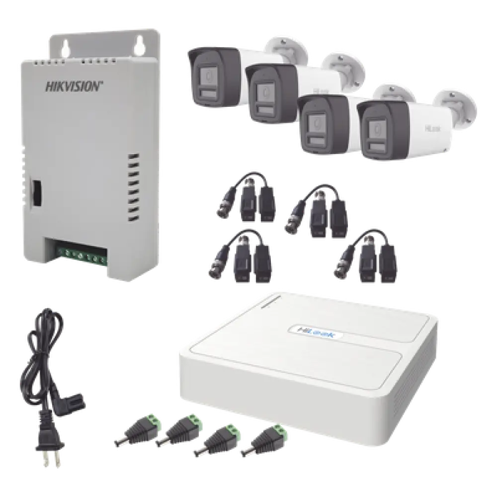 Kit de Videovigilancia TurboHD / DVR 4 Canales + 1 IP / 4 Cámaras Bala 2 Megapixel / Audio Bidireccional / Dual Light IR 30 m (98.4 ft) + Luz Blanca 20 m (65.6 ft) / IP67 / Fuente Regulada 12-15 VCC