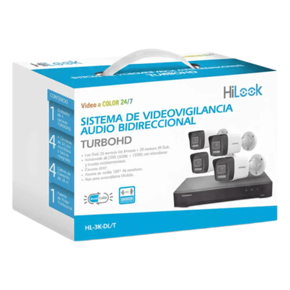 Kit TurboHD / 3K 5 Megapixel Lite / DVR 4 Canales / 4 Cámaras Bala Dual Light / Audio Bidireccional / IR 30 m (98.4 ft) / Cables 18 m (59.1 ft)