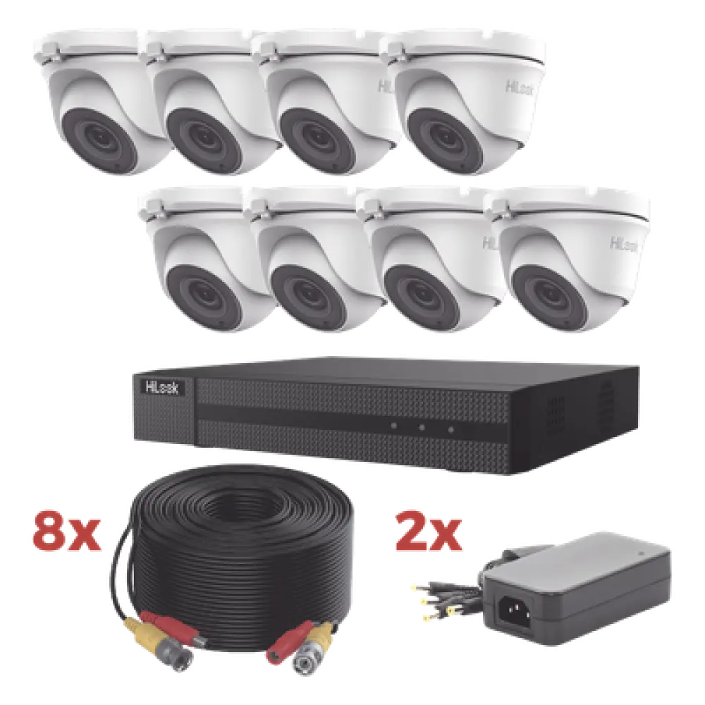 Kit de Videovigilancia TurboHD / DVR 8 Canales / 8 Cámaras Turret 2 Megapixel / IR 20 m (65.6 ft) / 8 Cables Coaxiales 20 m (65.6 ft) / 2 Fuentes de Alimentación
