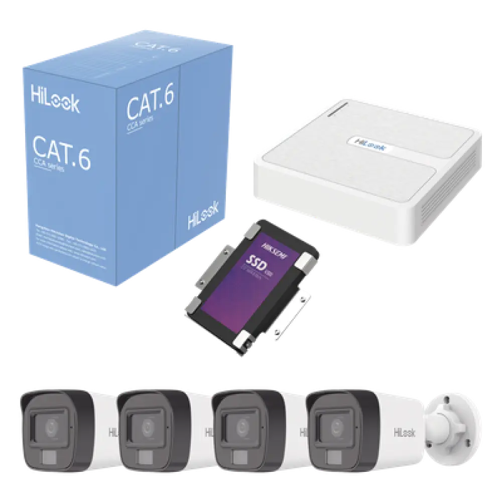 Kit IP / 4 Megapixel / NVR 8 Canales con 8 Puertos PoE+ / 4 Cámaras Bala Exterior / Micrófono Integrado / SSD 1 TB / Cable 305 m (1000.7 ft)