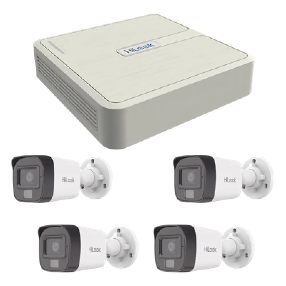 Kit de Videovigilancia IP / 4 Megapixel / NVR 4 Canales PoE+ / 4 Cámaras Bala Dual Light / IR 20 m (65.6 ft) / Audio Integrado / Exterior