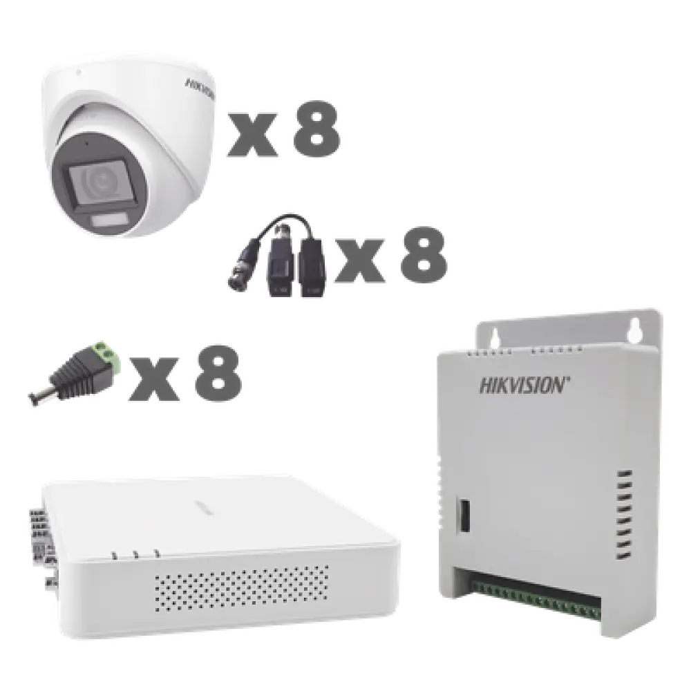 Kit TurboHD / DVR 8 Canales / 1080p / Audio Coaxitron / 8 Cámaras Eyeball / Micrófono Integrado / Luz Dual IR 30 m (98.4 ft) + Blanca 20 m (65.6 ft) / Fuente Seleccionable 12V/13.5V/15V