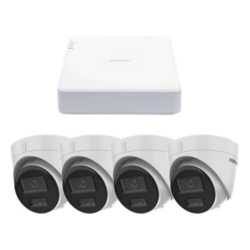 Kit de Videovigilancia IP / 2 Megapixel / NVR 4 Canales PoE+ / 4 Cámaras Turret / ColorVu 20 m (65.6 ft) / Audio Integrado / WDR 120 dB
