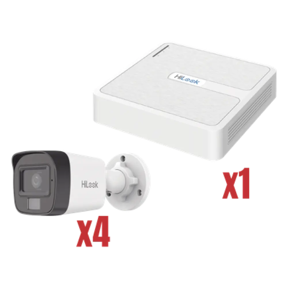 Kit de Videovigilancia IP / 4 Megapixel / NVR 4 Canales PoE / 4 Cámaras Bala / Dual Light / Audio / H.265+