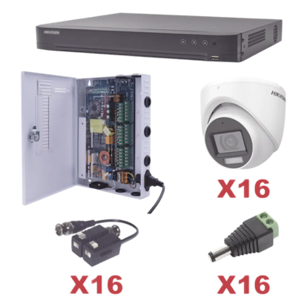 Kit de Videovigilancia TurboHD / DVR 16 Canales / 16 Cámaras Turret 2 Megapixel / Audio Bidireccional por Coaxitron / IR 30 m (98.4 ft) / Lente 2.8 mm 106° / H.265+