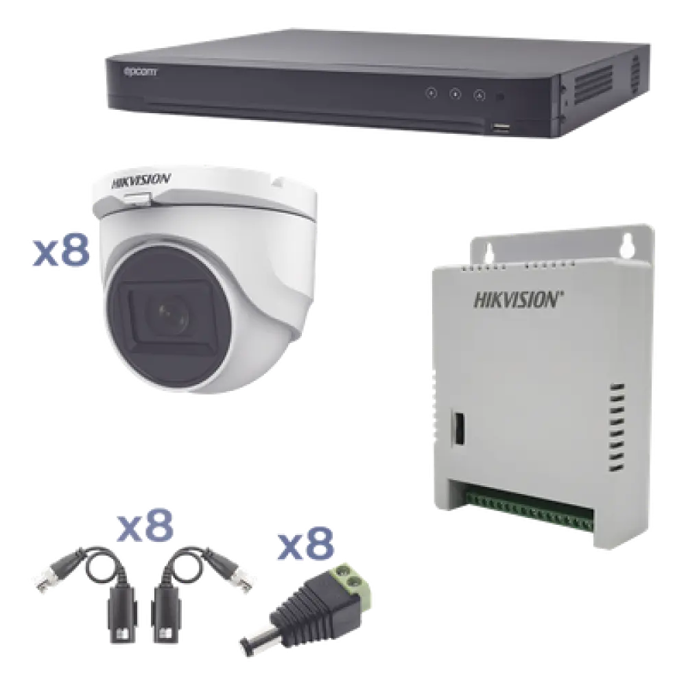 Kit de Videovigilancia TurboHD / DVR 8 Canales / 8 Cámaras Turret / 2.8 mm / 106° / IR 30 m (98.4 ft) / Audio Bidireccional / Reconocimiento Facial