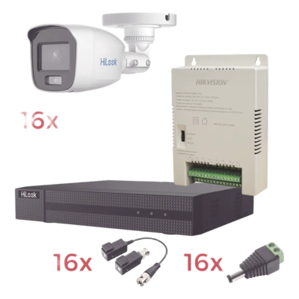 Kit TurboHD / DVR 16 Canales / 1080p Lite / 16 Cámaras Bala / ColorVu 20 m (65.6 ft) / Audio Integrado