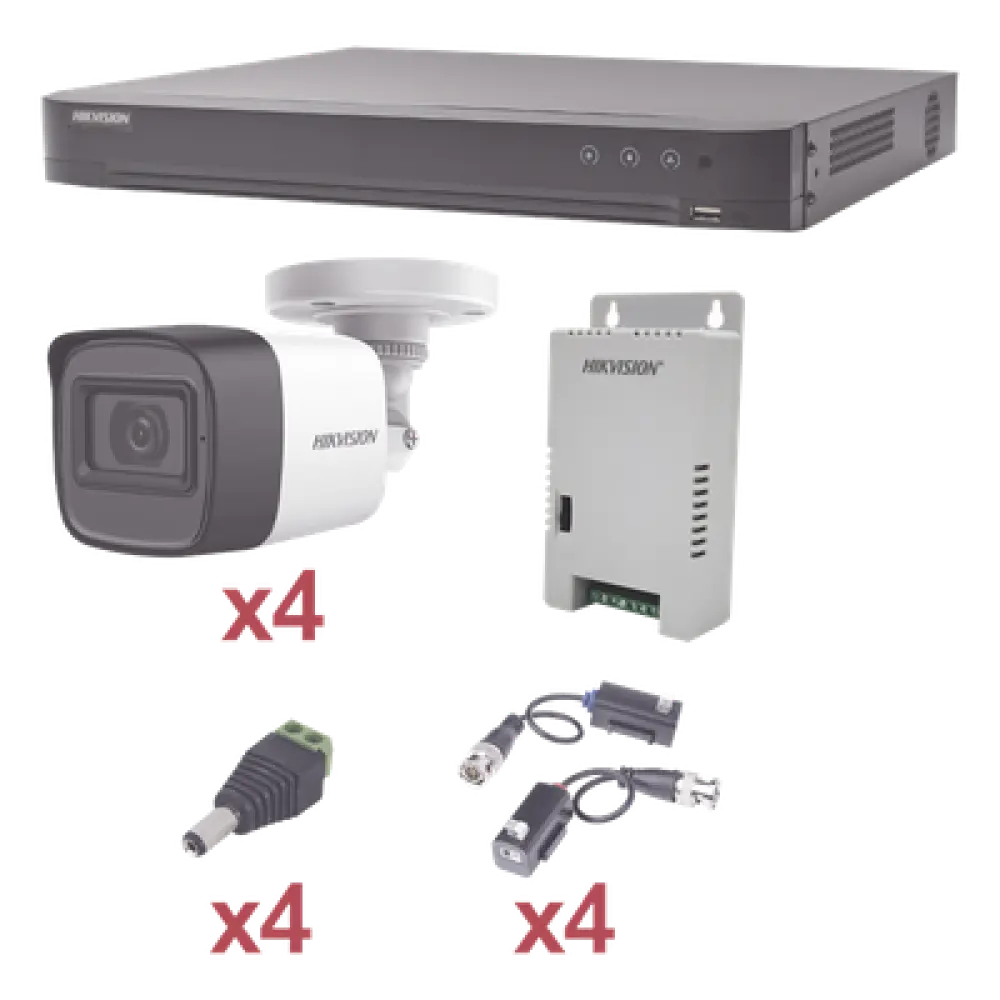 Kit de Videovigilancia TurboHD / DVR 4 Canales Pentahíbrido / 4 Cámaras Bala 1080p / Lente 2.8 mm / IR 20 m (65.6 ft) / Fuente Triple Voltaje
