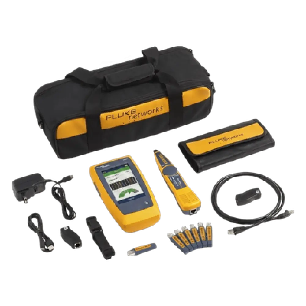 Kit Calificador de Red / Hasta 10 Gbps / Pantalla Multitáctil a Color / Mediciones Basadas en Frecuencia / Diagnóstico de Switch / 32.8 ft (10 m)