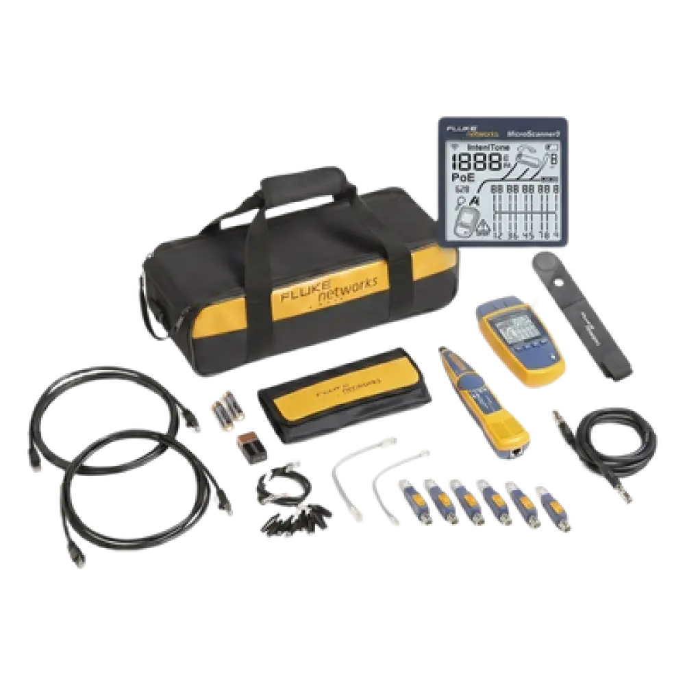 Kit Verificador de Red / Comprobación Voz-Datos-Video / Pantalla LCD Retroiluminada / Detección PoE 90W / Sonda Intellitone Pro 200 / 295 ft (90 m)