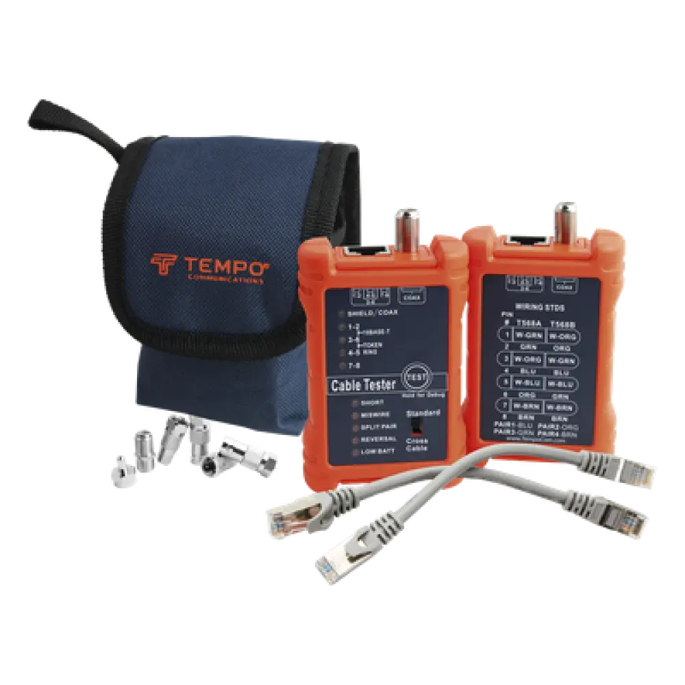 Tester de Cables / LAN 8 Hilos / Coaxial / Mapeo de Pines / 300 m / 900 pies / RJ45 / RJ11