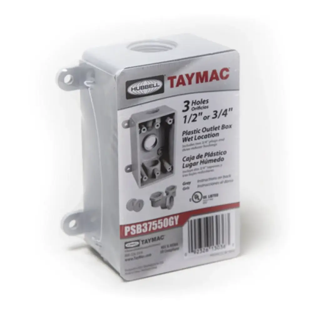 Caja Impermeable / 1 Gang / 3 Salidas Roscadas 1/2 - 3/4 in / Profundidad 2 in (5.08 cm) / 16.5 in³ / Gris