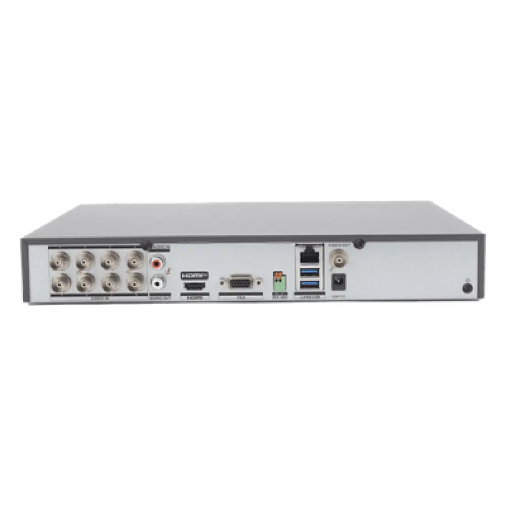 DVR Pentahíbrido / 12 Canales (8 TURBOHD + 4 IP) / 8 Megapixel (4K) / Reconocimiento Facial / Audio Bidireccional por Coaxitron / H.265+ / 1 Bahía HDD 10 TB / Salida HDMI y VGA 4K