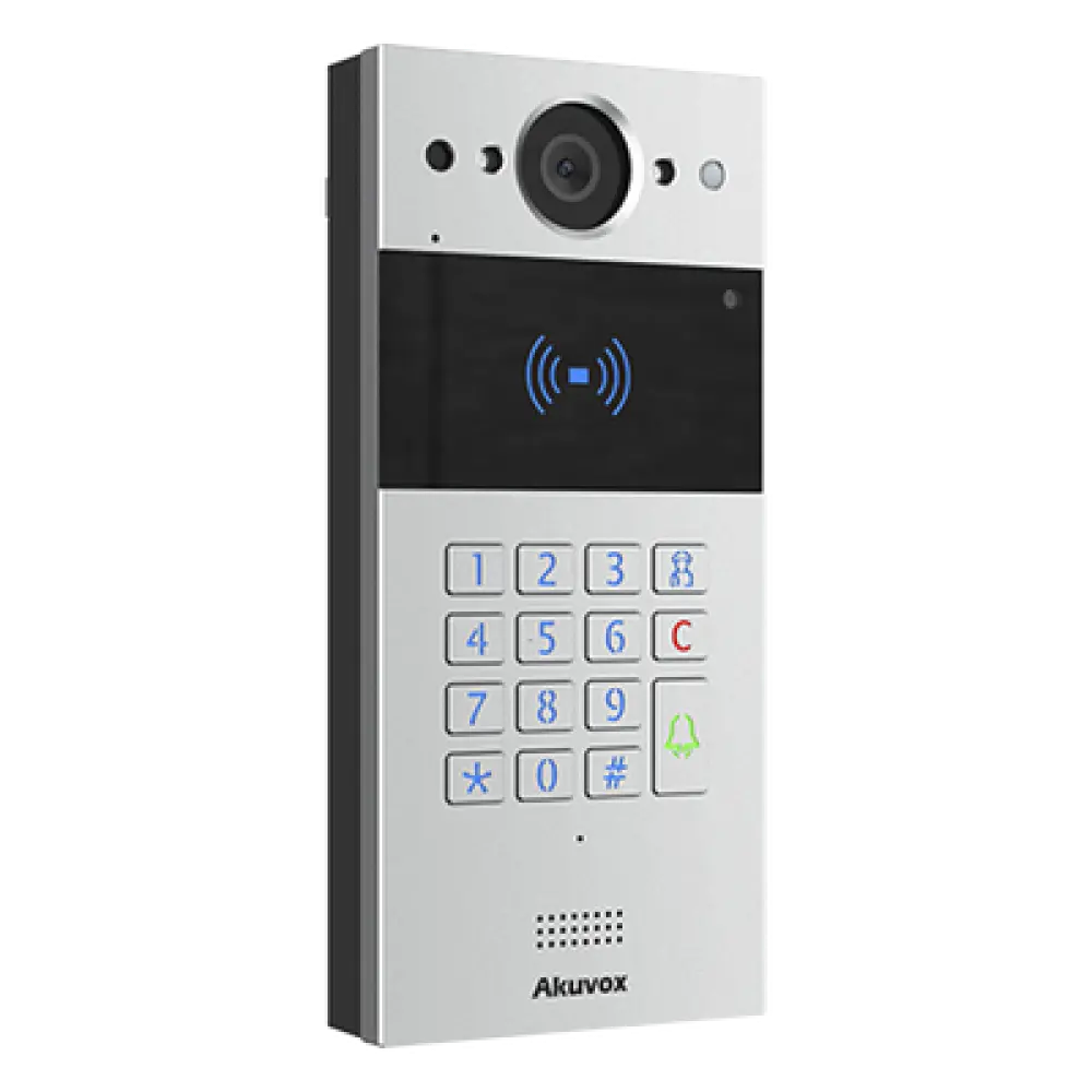Videoportero IP SIP / 2 Megapixel / Teclado y Lector NFC+RFID 125 kHz / Control de 2 Puertas / PoE / IP65 / Notificación App y Llamada Telefónica / PIN Temporal