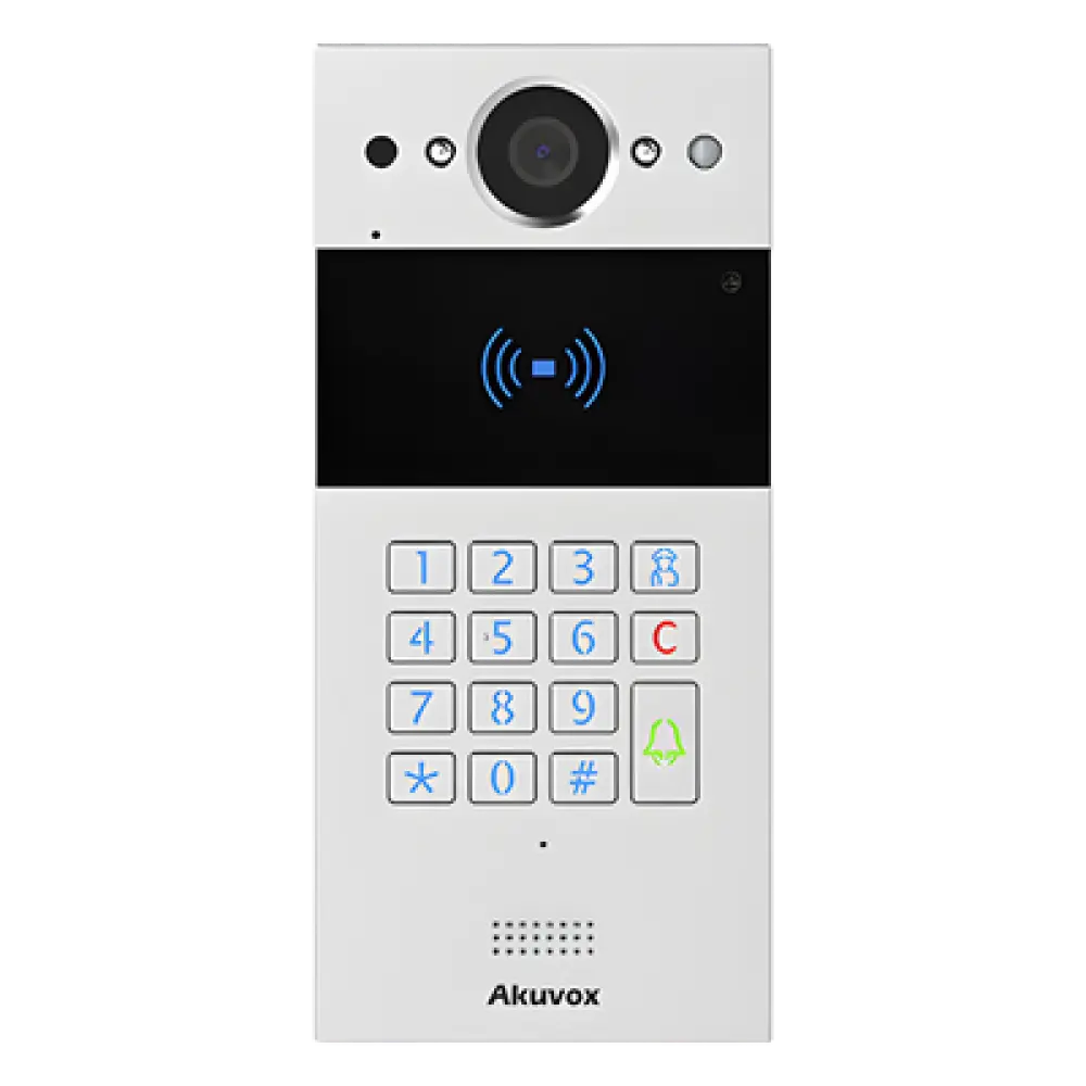 Videoportero IP SIP / 2 Megapixel / Teclado y Lector NFC+RFID 125 kHz / Control de 2 Puertas / PoE / IP65 / Notificación App y Llamada Telefónica / PIN Temporal