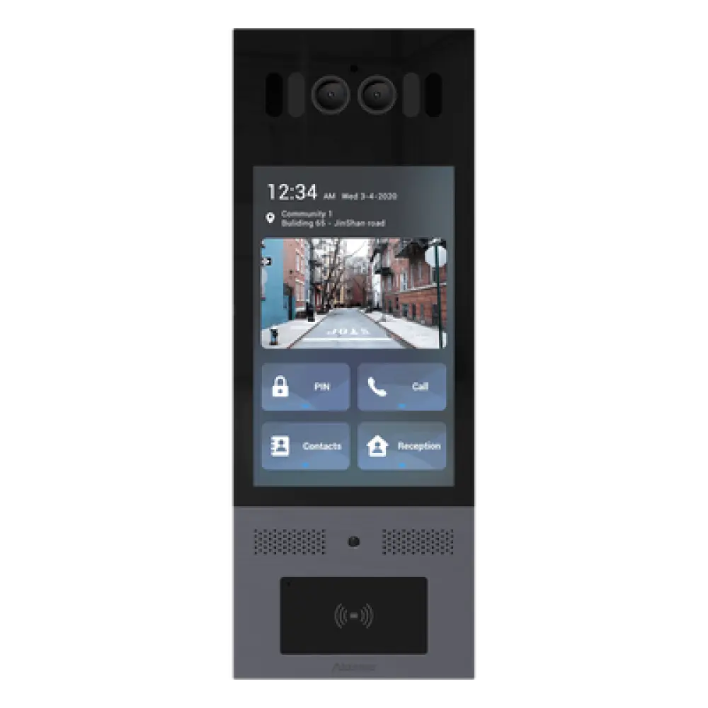 Frente de Calle IP / IK10 / IP66 / LCD 8 Pulgadas / Reconocimiento Facial / QR y PIN / 3 Puertas / Bluetooth / NFC / SIP / ONVIF