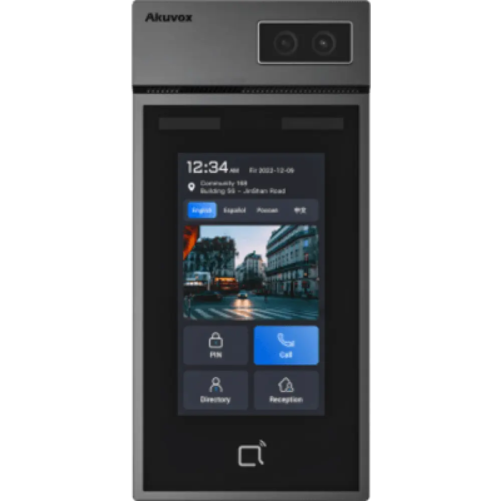 Videoportero IP / Pantalla IPS 5 Pulgadas / Cámara 2MP / Reconocimiento Facial / Huella Opcional / BLE QR PIN / SIP / ONVIF / IP66 / IK08 / PoE