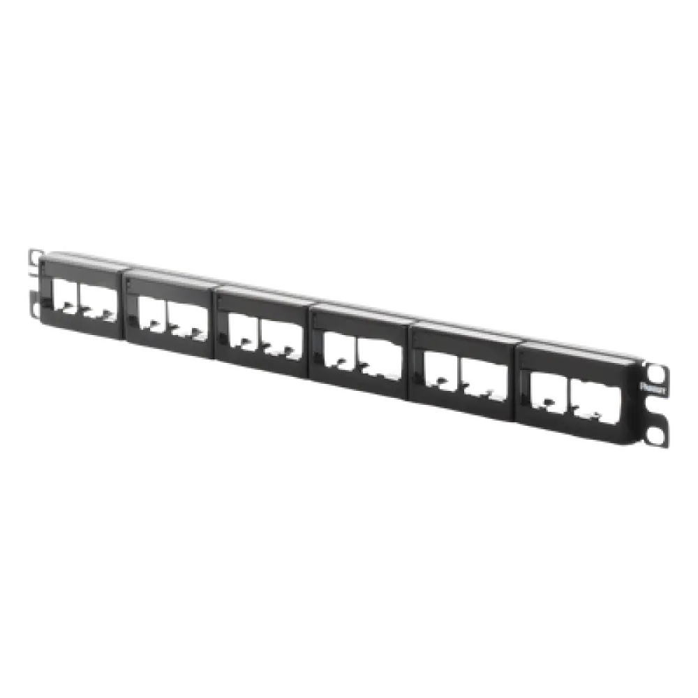 Panel de Parcheo Modular / 24 Puertos / 1UR / Plano / Sin Blindaje / Mini-Com / 19 Pulgadas