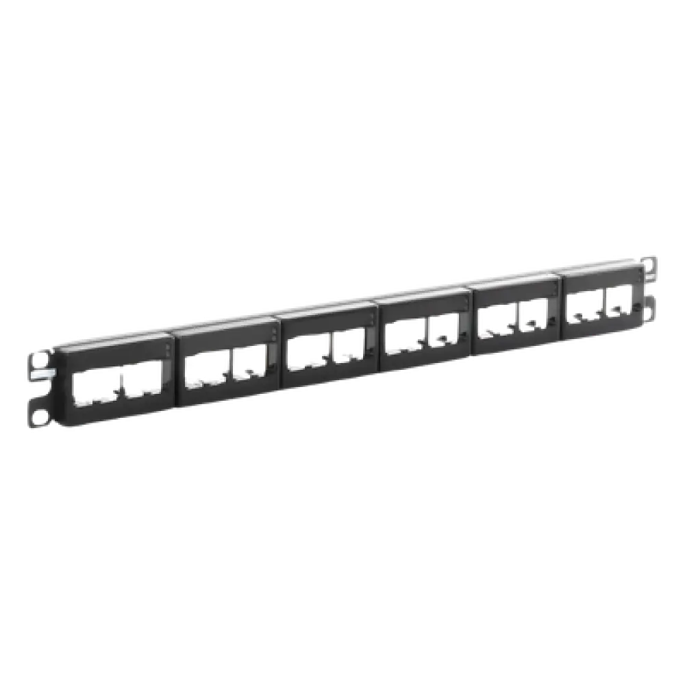 Panel de Parcheo Modular / 24 Puertos / 1UR / Plano / Sin Blindaje / Mini-Com / 19 Pulgadas