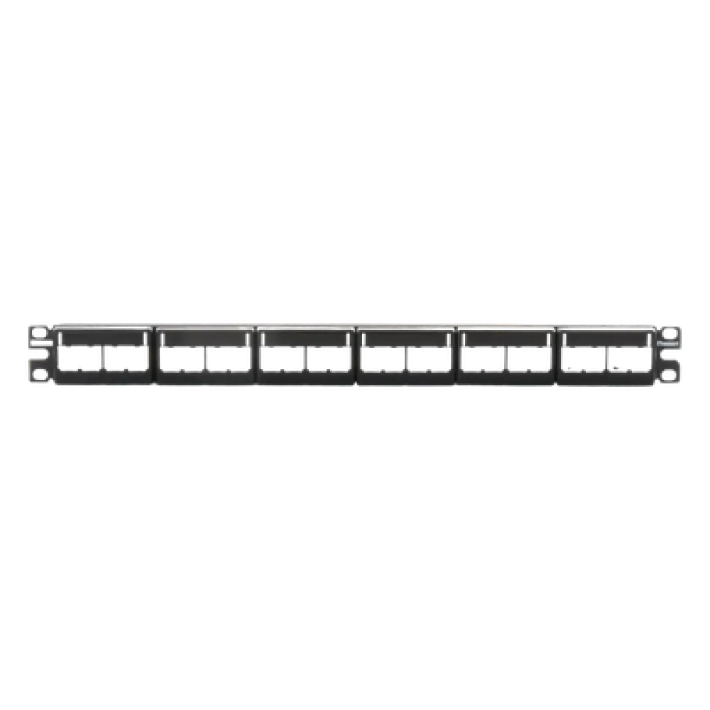 Panel de Parcheo Modular / 24 Puertos / 1UR / Plano / Sin Blindaje / Mini-Com / 19 Pulgadas