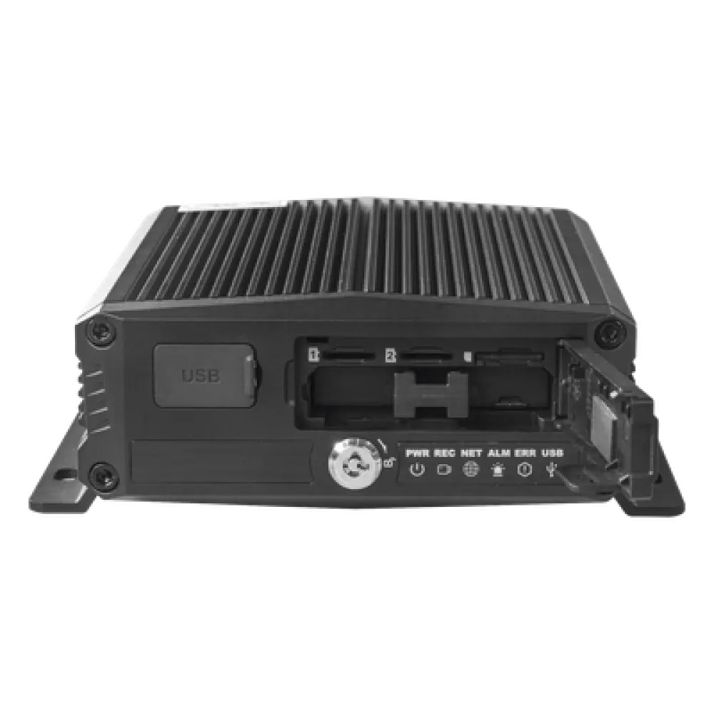 DVR Móvil / 6 Canales / 4 AHD + 2 IP / Almacenamiento 1 TB Micro SD + 2 TB SSD M.2 / H.265 / IA Embebida / 4G / GPS / Wi-Fi