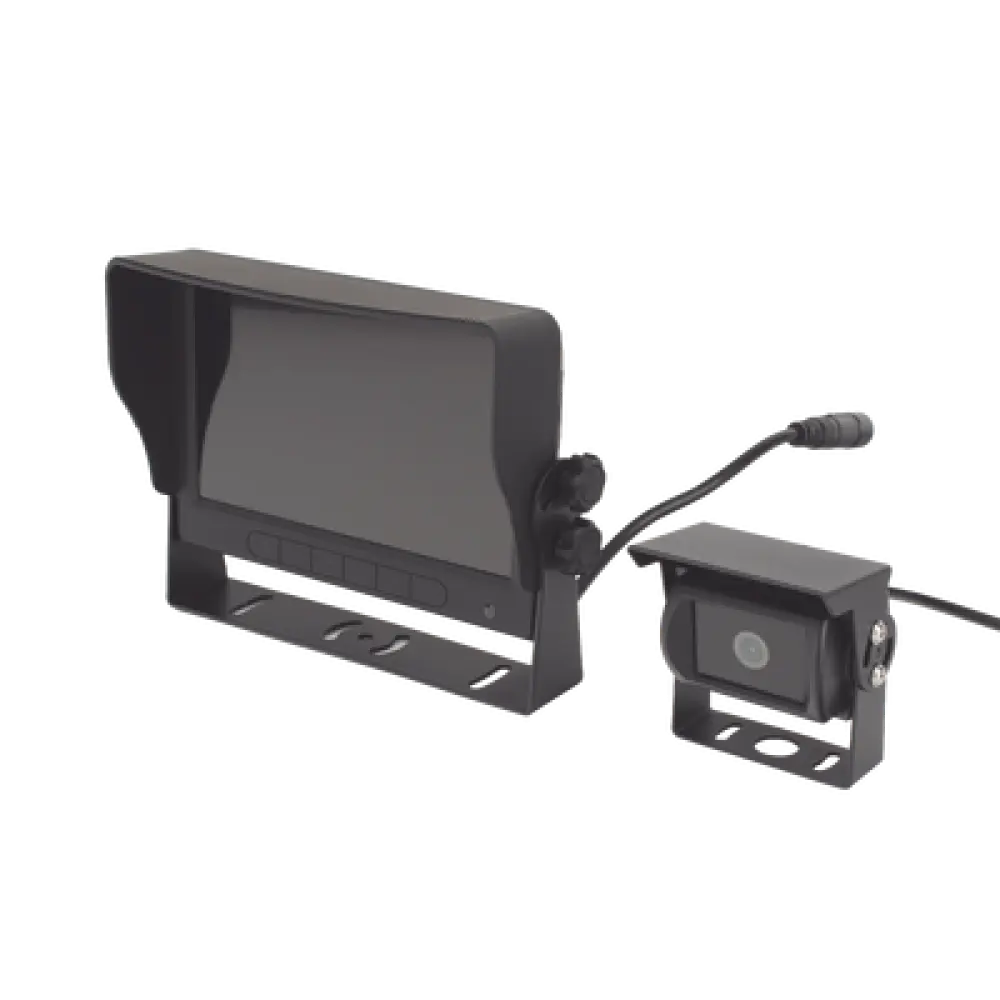 Sistema de Cámara de Reversa / Detección IA de Peatones / HD 720p / Monitor Táctil / Expandible a 2 Cámaras / 18 LEDs Infrarrojos