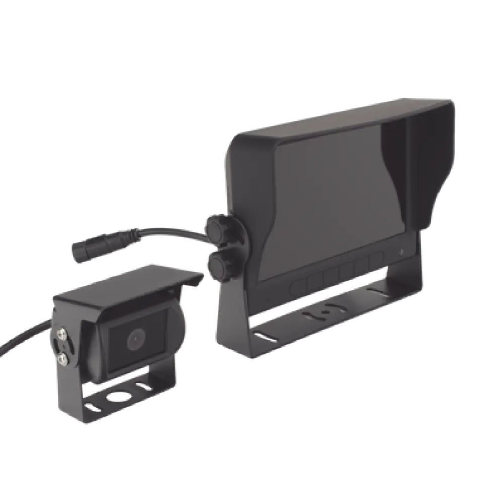 Sistema de Cámara de Reversa / Detección IA de Peatones / HD 720p / Monitor Táctil / Expandible a 2 Cámaras / 18 LEDs Infrarrojos
