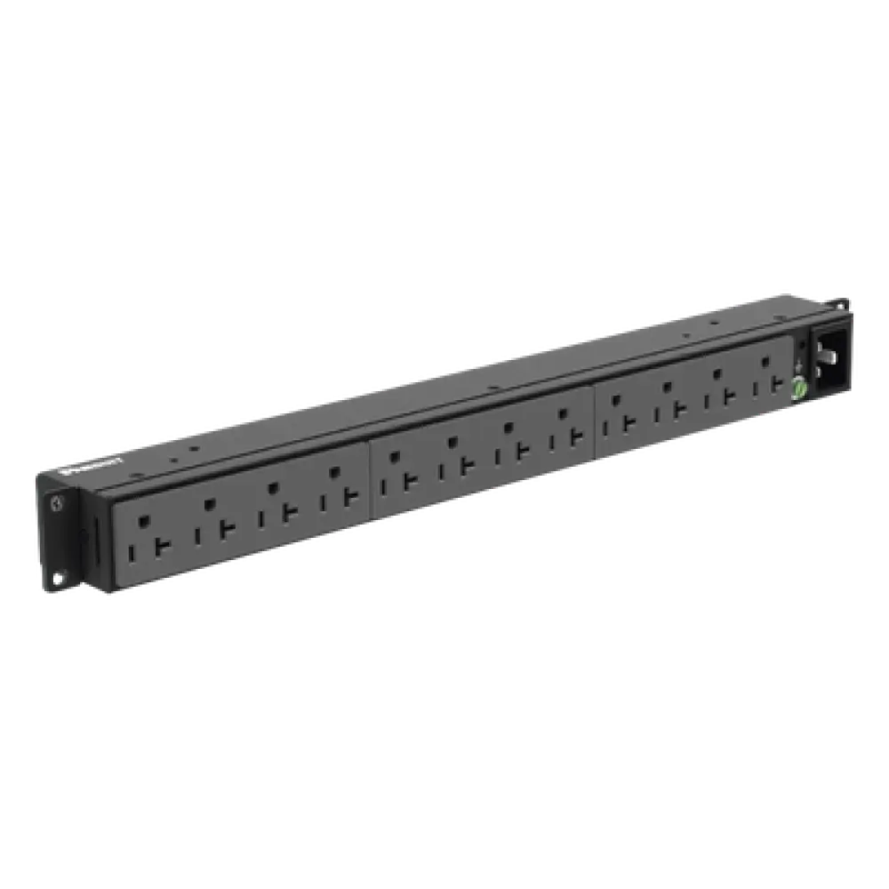 PDU Básico para Rack / 12 Contactos NEMA 5-20R / Entrada NEMA 5-20P / 20A / 120 Vca / Montaje Horizontal 1UR / 19 in