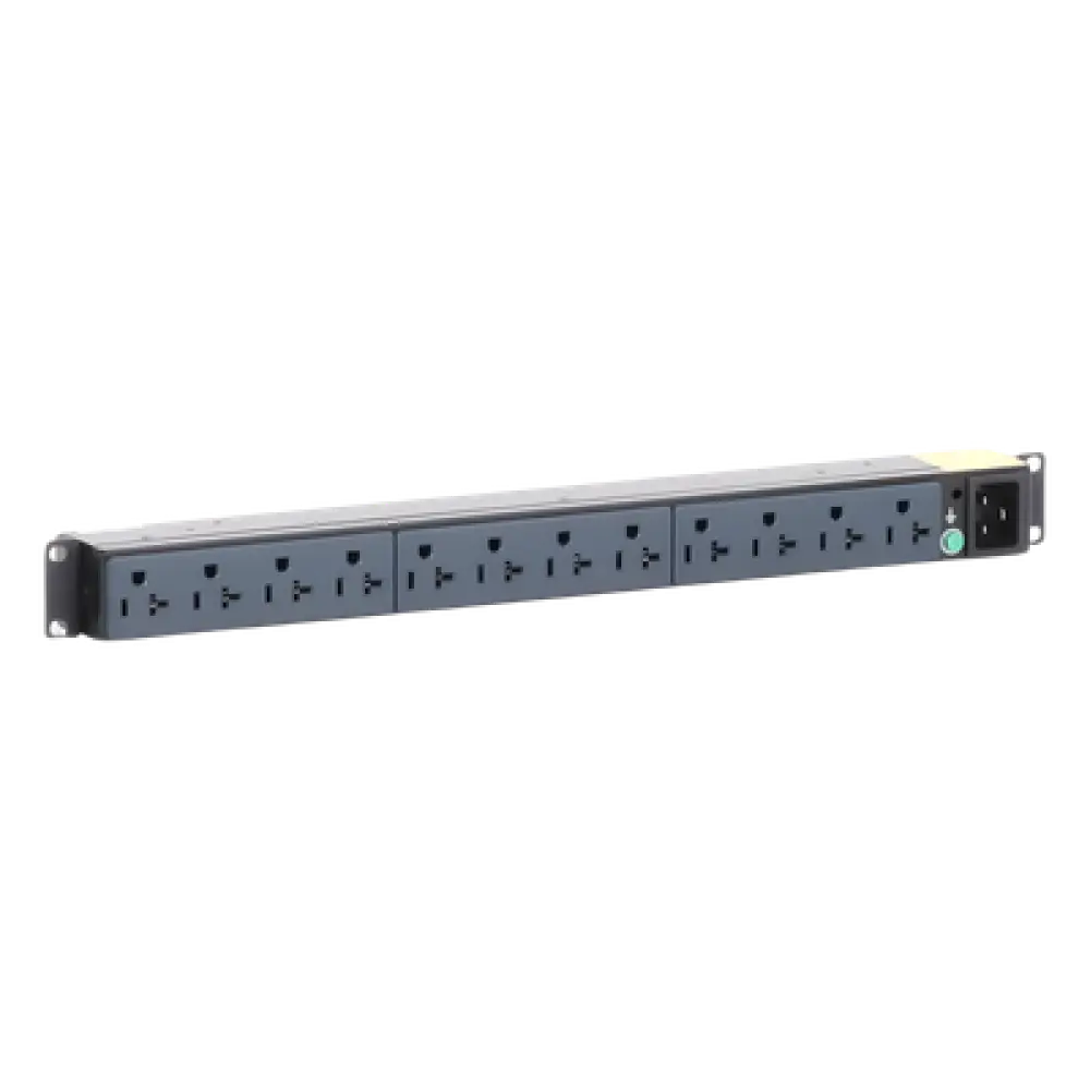 PDU Básico para Rack / 12 Contactos NEMA 5-20R / Entrada NEMA 5-20P / 20A / 120 Vca / Montaje Horizontal 1UR / 19 in