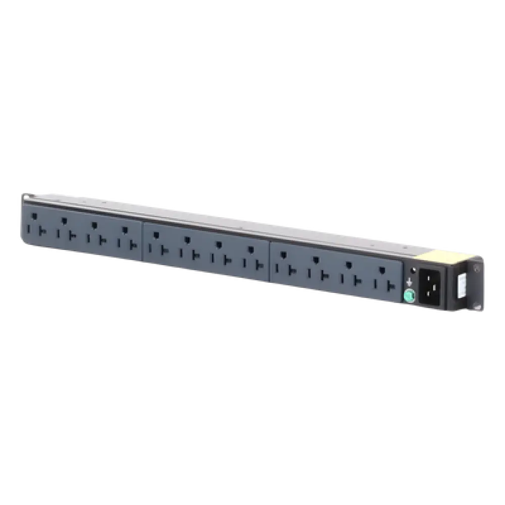 PDU Básico para Rack / 12 Contactos NEMA 5-20R / Entrada NEMA 5-20P / 20A / 120 Vca / Montaje Horizontal 1UR / 19 in