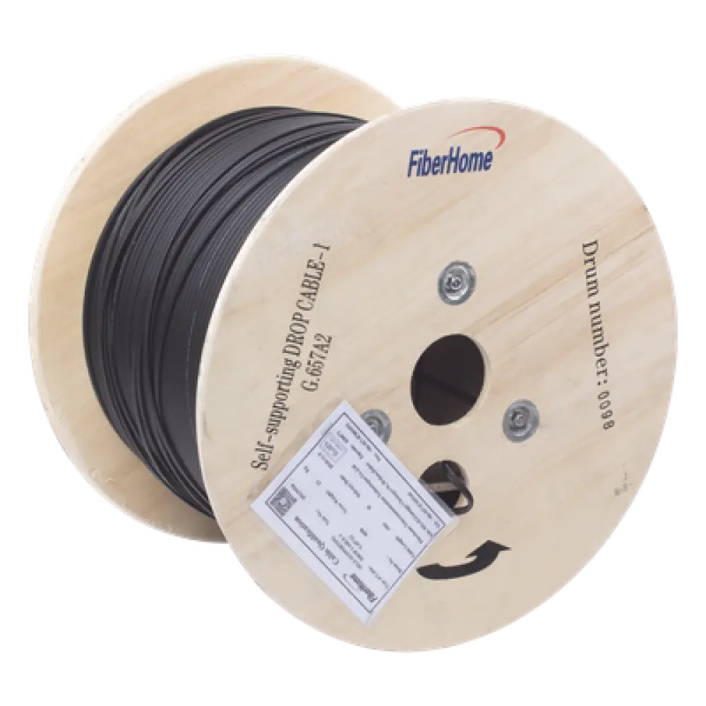 Carrete de Fibra Óptica Aérea / Drop Figura 8 / G.657A2 / Monomodo 1 Hilo / LSZH / 1 km (3281 ft) / Span 80
