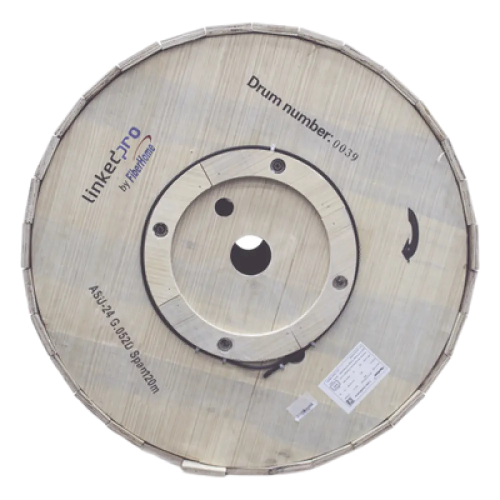 Carrete de Fibra Óptica Aérea Mini ADSS / Monomodo G.652D / 24 Hilos / Span 120 m (394 pies) / 4 km / Exterior / Loose Tube / MDPE