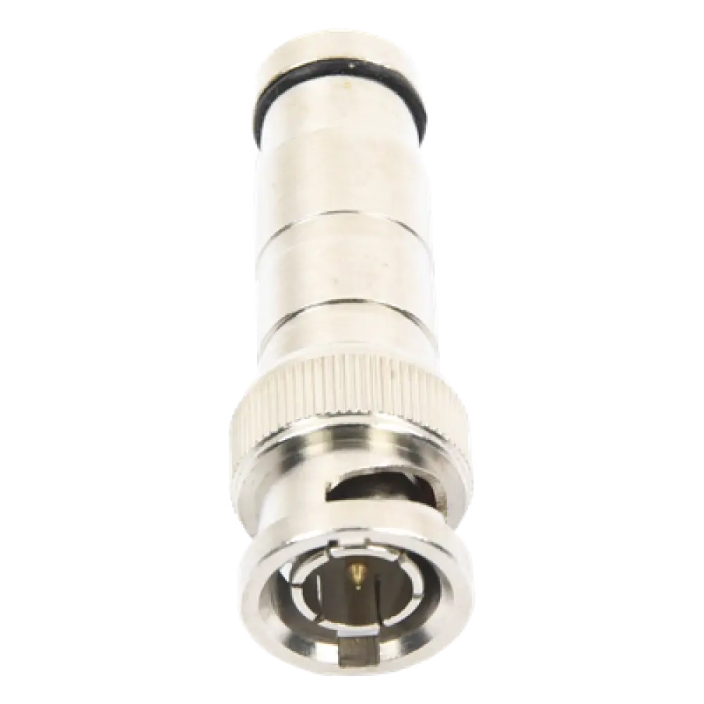 Conector BNC Macho / Compresión Axial / 75 Ohm / RG-59/U / Níquel-Oro-PTFE / 42 mm Largo / 0.14 ft Diámetro
