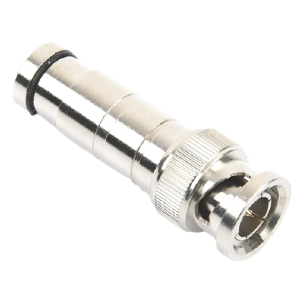 Conector BNC Macho / Compresión Axial / 75 Ohm / RG-59/U / Níquel-Oro-PTFE / 42 mm Largo / 0.14 ft Diámetro