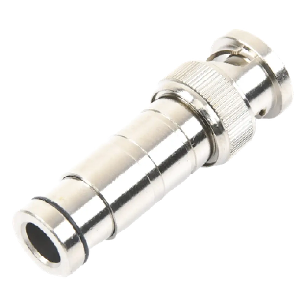 Conector BNC Macho / Compresión Axial / 75 Ohm / RG-59/U / Níquel-Oro-PTFE / 42 mm Largo / 0.14 ft Diámetro