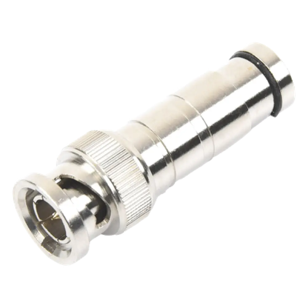 Conector BNC Macho / Compresión Axial / 75 Ohm / RG-59/U / Níquel-Oro-PTFE / 42 mm Largo / 0.14 ft Diámetro