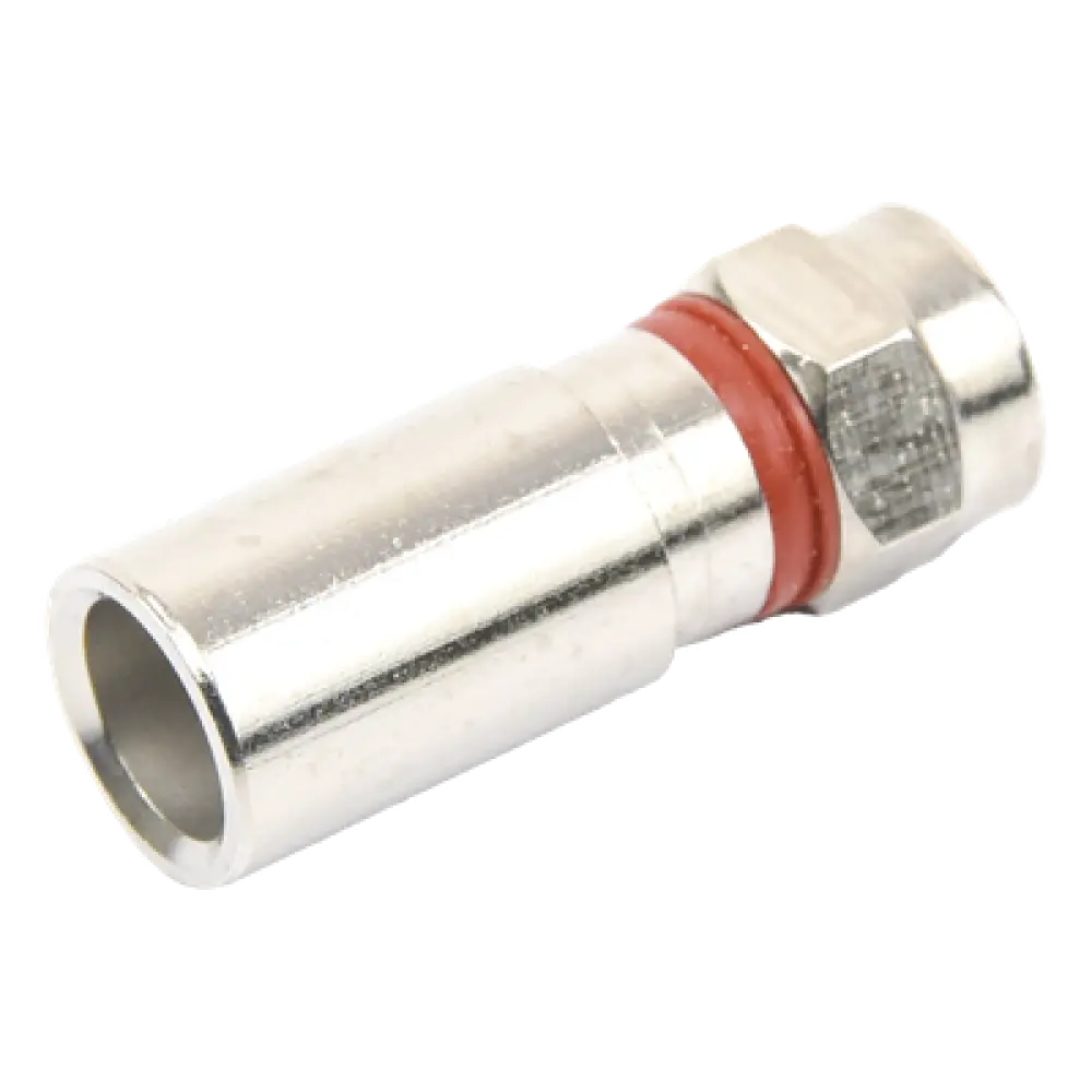 Conector F Macho / Compresión en Línea / Cable RG-6 / Cuerpo Bronce Niquelado / Contacto Oro / Aislante Teflón