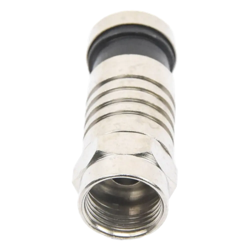 Conector F Macho / Compresión en Línea / Cable RG-6 / Cuerpo Bronce Niquelado / Contacto Central Oro / Aislante Teflón