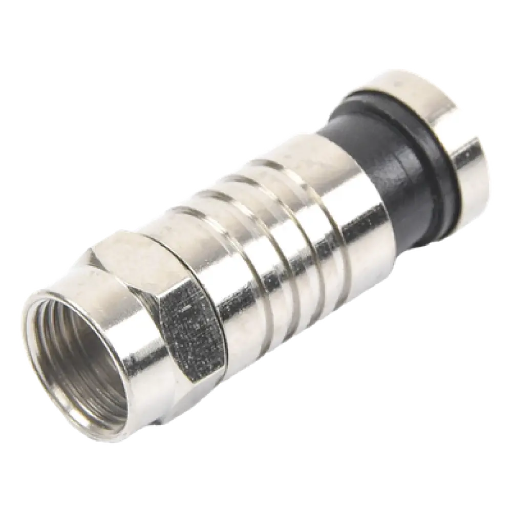 Conector F Macho / Compresión en Línea / Cable RG-6 / Cuerpo Bronce Niquelado / Contacto Central Oro / Aislante Teflón