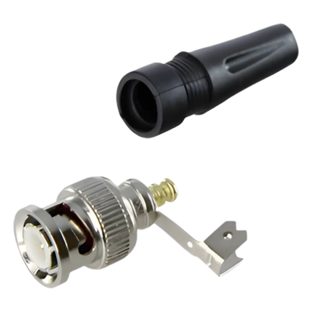 Conector BNC Macho / 75 Ohm / Base de Alivio PVC / Níquel-Oro-PTFE / RG-59 / 55 mm Longitud